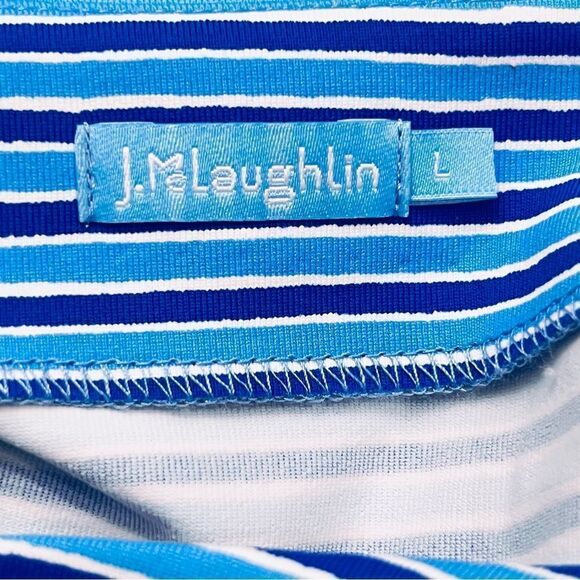 J McLaughlin Top Blue Stripes 3/4 Sleeve 3 Buttons Side/Top Shirt Size L NWOT - Picture 9 of 10